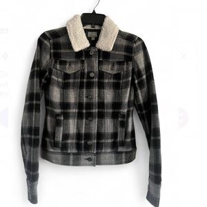 Rubbish Black and Gray Plaid Sherpa Jean Jacket